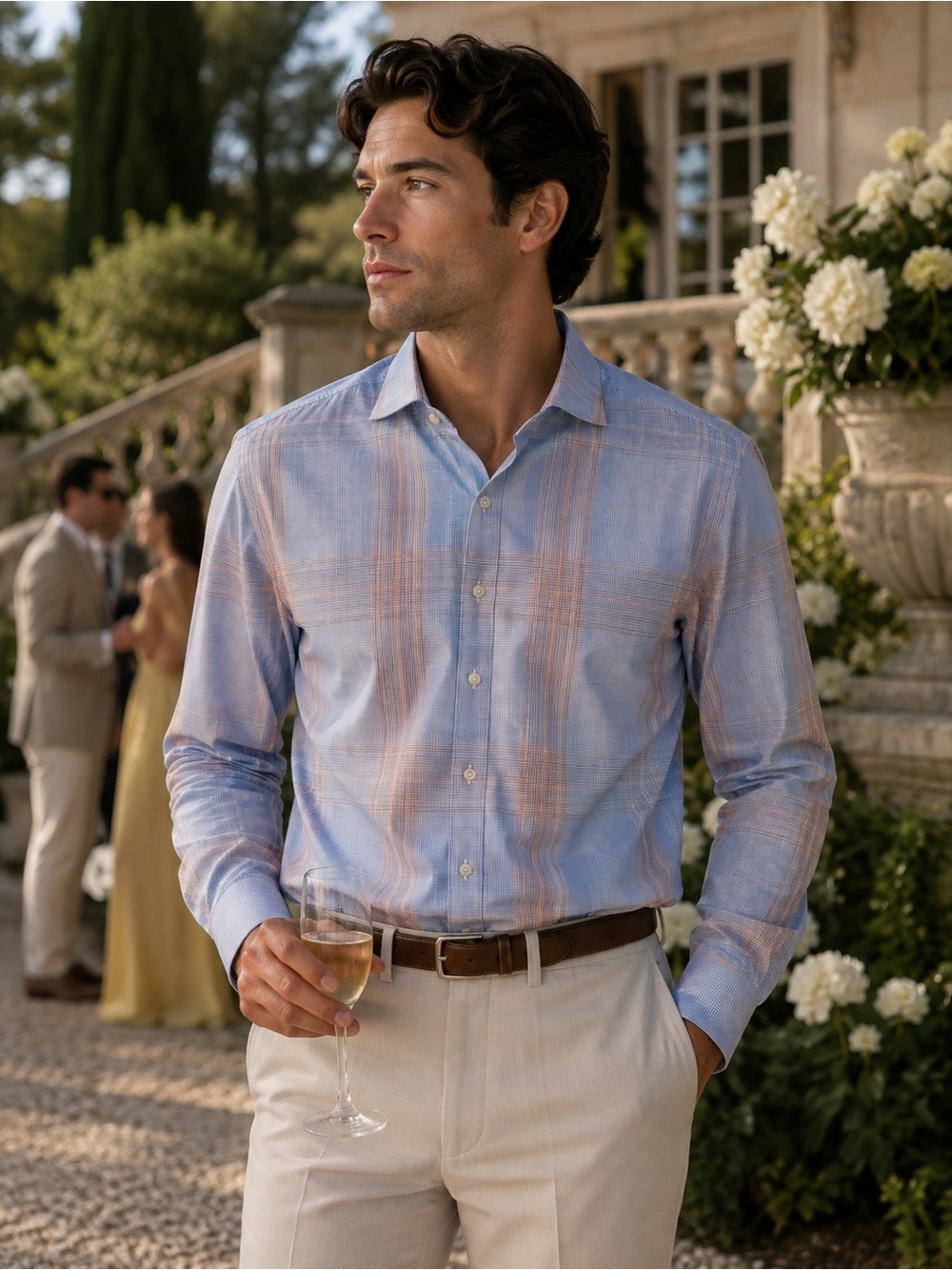 Eton Sweden Contemporary Blue Plaid Dress Shirt 38/15 Luxury Cotton Wedding
